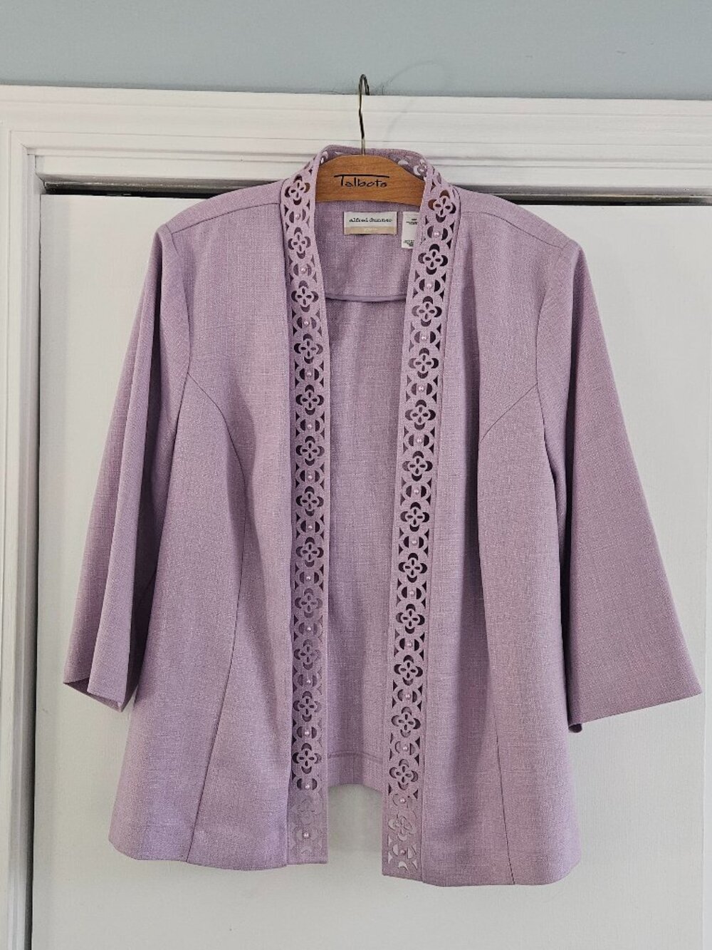 Alfred Dunner Lavender Purple Eyelets Detail Long Sleeve 18W Open Front Blazer - Picture 1 of 6